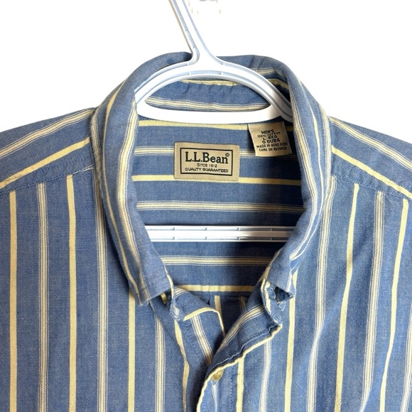 L.L. Bean Shirt Men's Size Large Blue & White Stripped Button Up - Picture 3 of 5